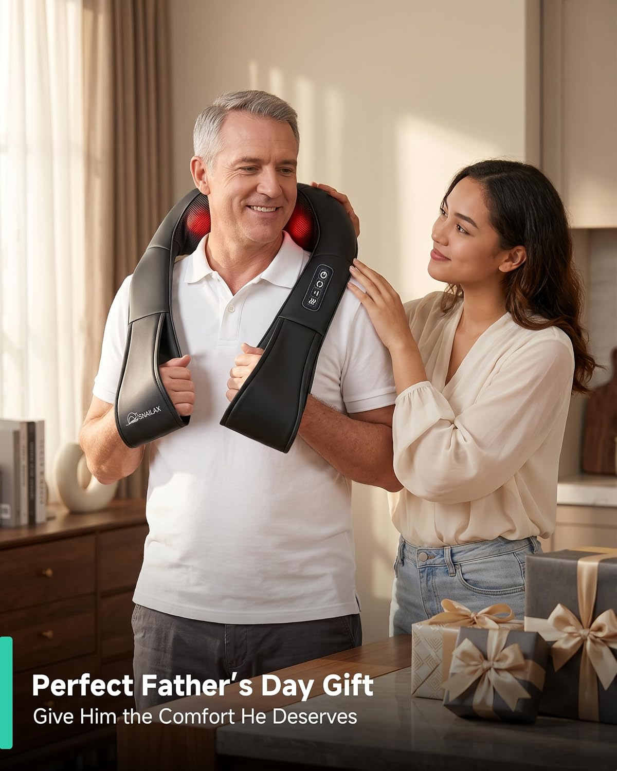 Snailax Shiatsu Neck & Shoulder Massager with Heat, Deep Tissue Kneading Back Massager for Pain Relief, Massage Pillow for Neck, Shoulders, Upper Lower Back, Legs Gift for Men Women(Not Cordless)