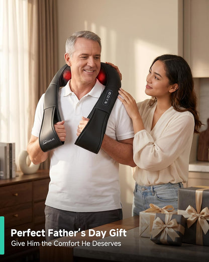 Snailax Shiatsu Neck & Shoulder Massager with Heat, Deep Tissue Kneading Back Massager for Pain Relief, Massage Pillow for Neck, Shoulders, Upper Lower Back, Legs Gift for Men Women(Not Cordless)