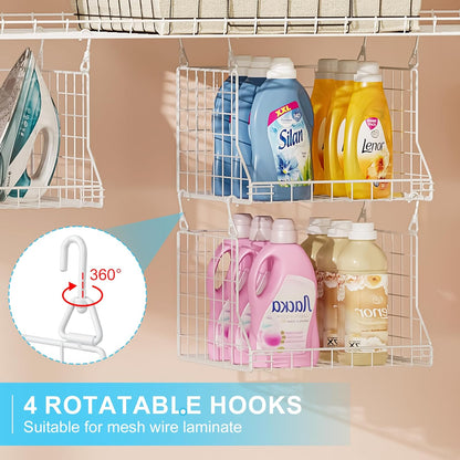 3-Tier Foldable Laundry Basket Organizer with Rotating Hooks(no wire shelf) | Space-Saving Over Washer and Dryer Shelf for Laundry Room Organization and Storage, Durable Wire Shelving Unit, White