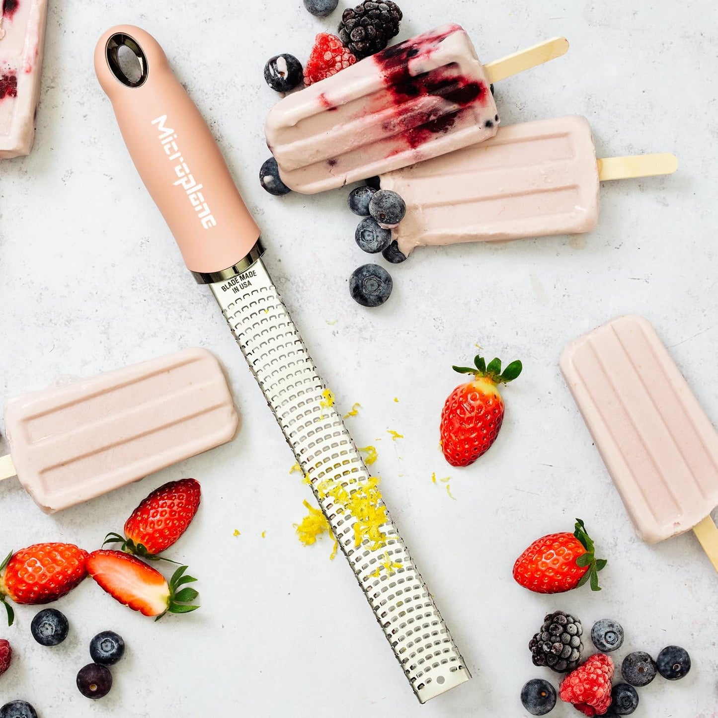 Premium Classic Series Zester - Lipstick Pink | Lemon Zester tool, Hard Cheese & Vegetable Grater | For Citrus, Parmesan Cheese, Garlic, Ginger, Nutmeg | Fine Stainless Steel Blade, Made in USA
