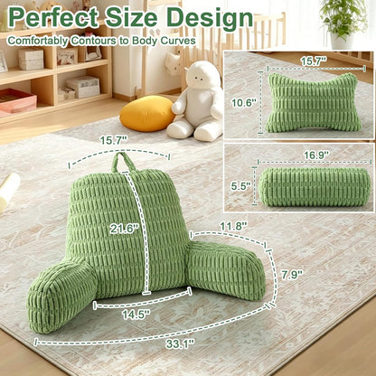 Reading Pillow for Bed, Back Rest Bed Pillow for Sitting Up(Green,Standard) | Back Support Pillows for Bed Sitting Up with a Cylindrical Pillow and Lumbar Pillow, Sitting Pillow for Bed Chair Pillow,18in