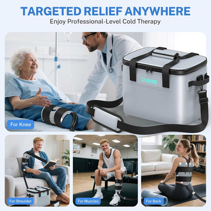 CUEME Ice Machine for Knee After Surgery with Upgraded Strap-Sewn Compression Pad (16.14'' X 14.56''), 20 QT, Programmable Timer Knee Ice Machine, Cold Therapy Machine for Shoulder/Hip/Ankle/Foot