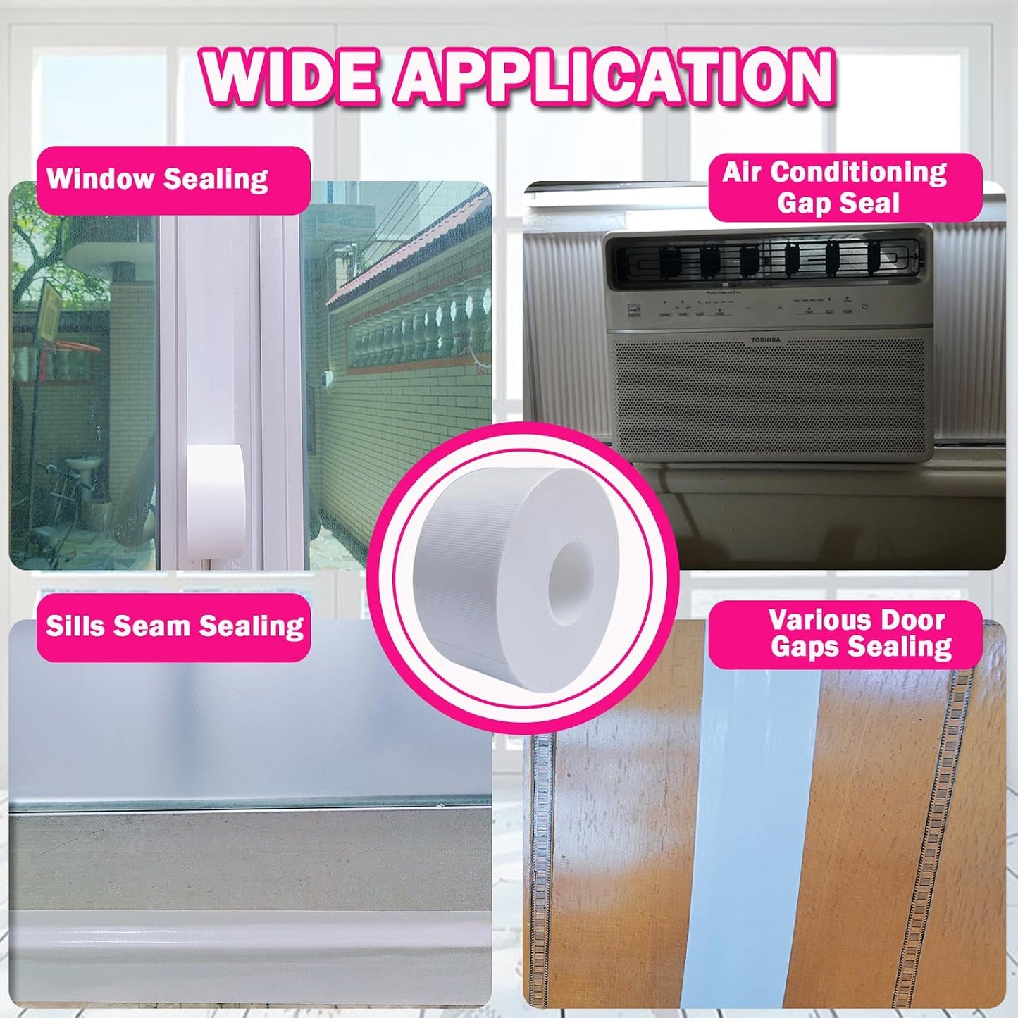 WENSSKKU White Window Weather Sealing Tape, Waterproof Window AC Air Conditioner Sealing Tape Can Keep Out Drafts Cold Air Rain Dust Smog(2IN X 99FT)