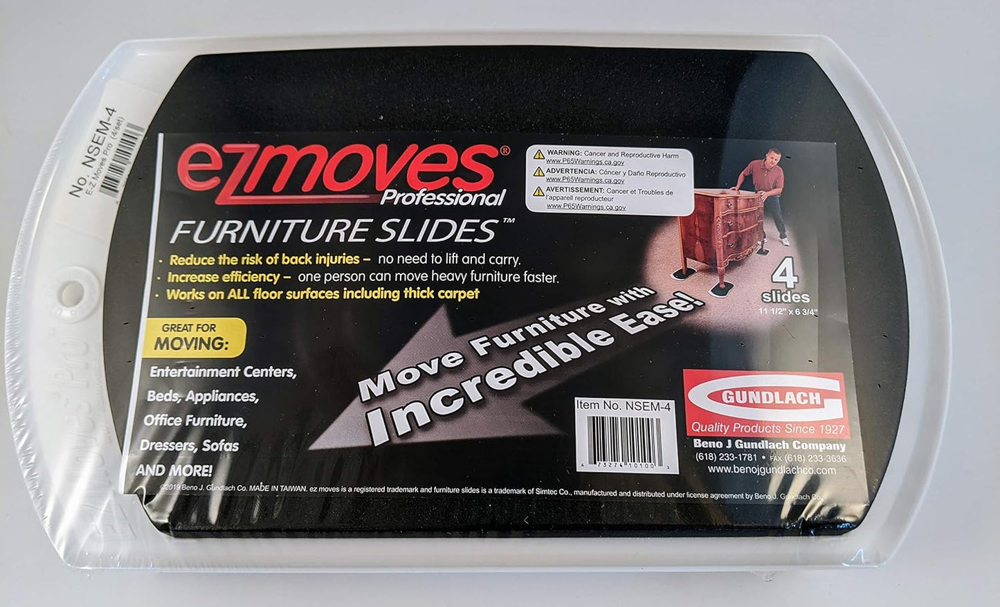Furniture Slides for Carpet, Large (9” x 6”) - Easily Move Sofas, Loveseats, Cabinets, Bookcases, and More (4 Slides per Set)