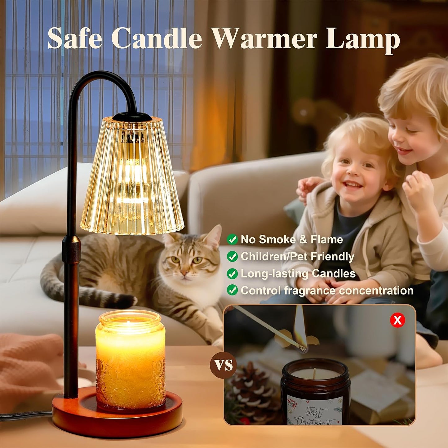 Briever Electric Candle Warmer Lamp with Timer Dimmer, Adjustable Height Wax Melter Warmer for Jar Candles, House Warming Gifts for New Home Decor, Birthday Gifts for Women, Walnut Wooden Base
