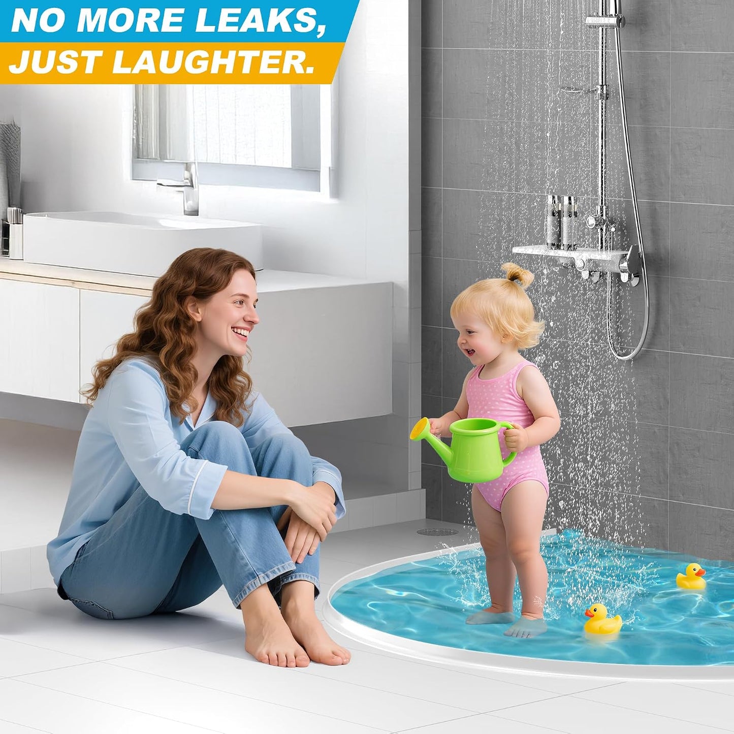 39" Shower Threshold Water Dam Silicone Shower Water Guard Collapsible Shower Door Bottom Seal Shower Splash Guard for Wet and Dry Separation