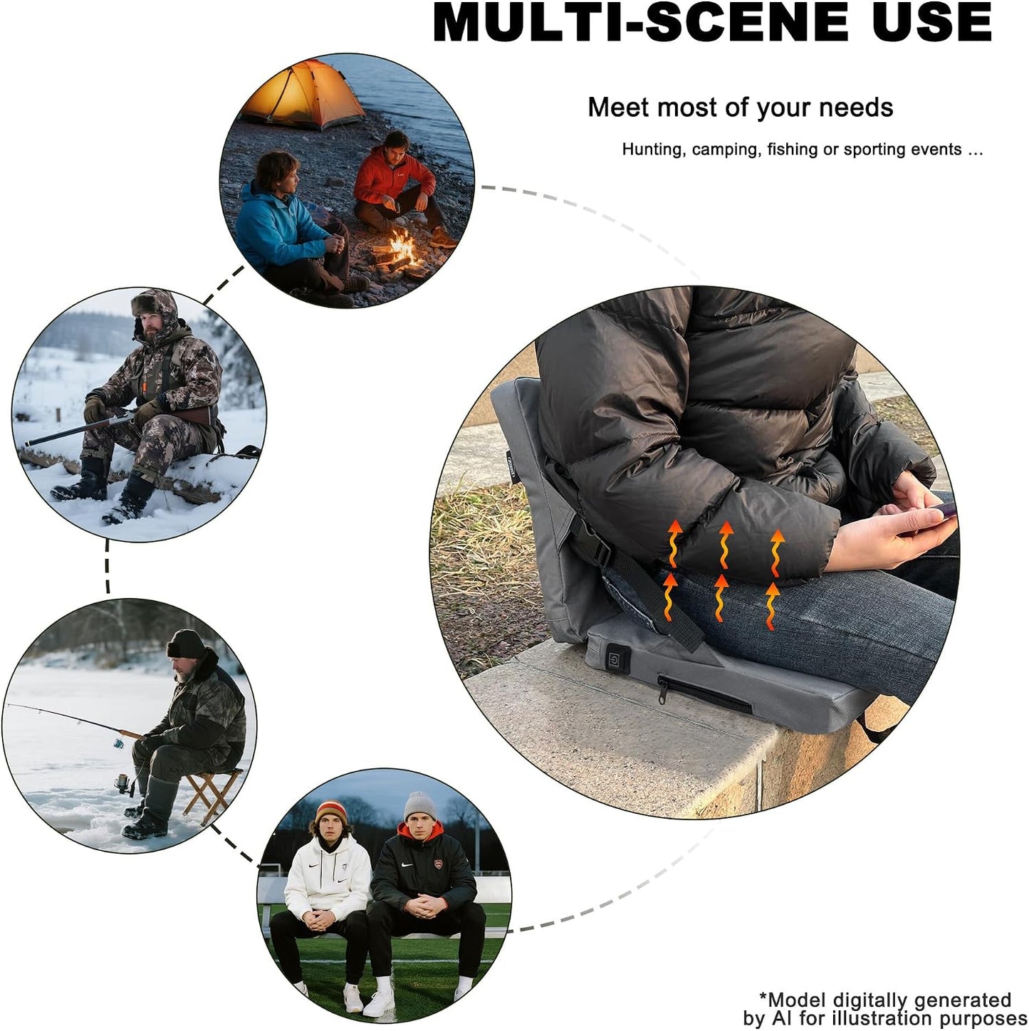 Heated Seat Cushion,Foldable Stadium Seats for Bleachers,Portable Seat Pad,USB Powered Great for Outdoor Sports,Camping,Concerts