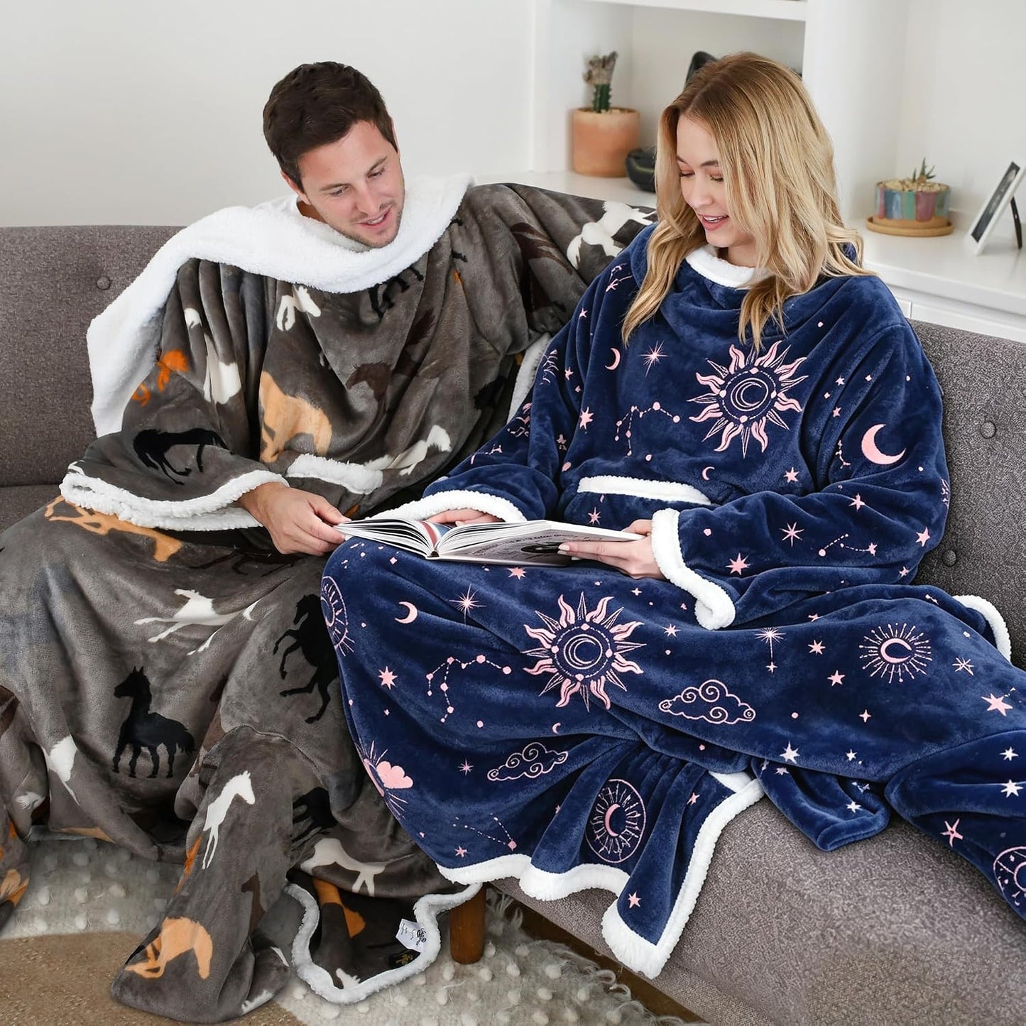 Catalonia Wearable Blanket with Sleeves & Foot Pocket for Adults | Soft Fleece Throw Wrap with Hands-Free Comfort, Perfect for Reading, TV Time & Relaxing, Christmas Gift for Women & Men