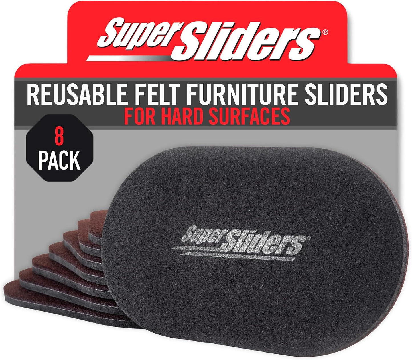 Super Sliders 5-3/4" x 9-1/2" XL Oval Reusable Furniture Sliders for Carpet, Anti-Slip Protective Furniture Moving Pads for Beds, Sofas, Dressers, Set of 4, Brown