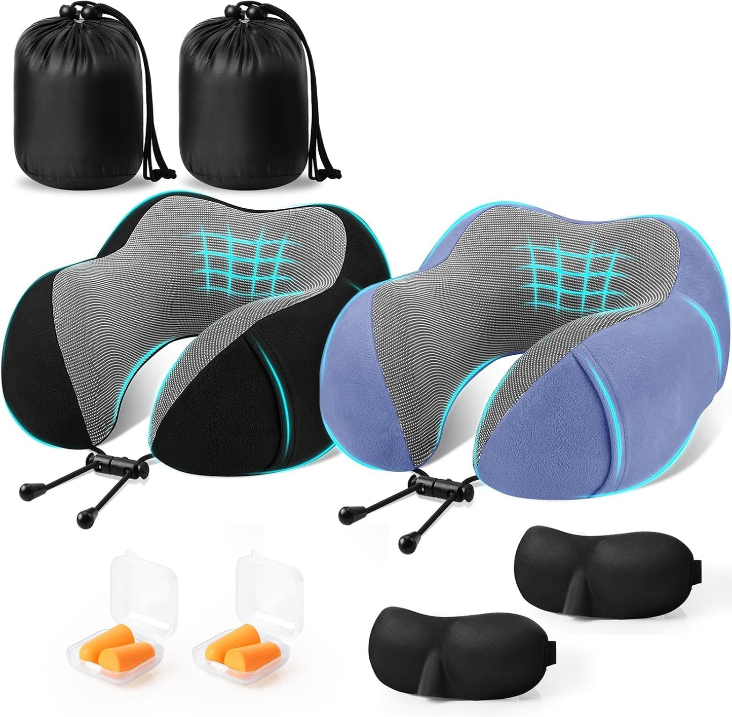 CloudBliss Neck Pillow for Airplanes, Memory Foam Travel Pillow, Black | Compact Flight Pillow with Eye Mask, Earplugs, Carry Bag, Travel Neck Pillow for Long Flight Sleep, Plane Travel Essentials