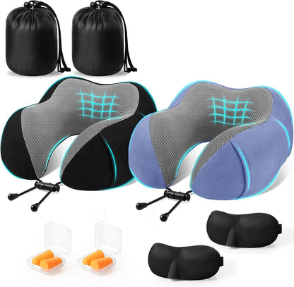 CloudBliss Neck Pillow for Airplanes, Memory Foam Travel Pillow, Black | Compact Flight Pillow with Eye Mask, Earplugs, Carry Bag, Travel Neck Pillow for Long Flight Sleep, Plane Travel Essentials