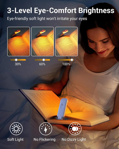 DEWENWILS Book Light, Amber Warm Clip On LED with 3 Adjustable Brightness for Eye Protection, Rechargeable USB Long Lasting Reading Light, Gifts for Bookworms, Kids (Black)
