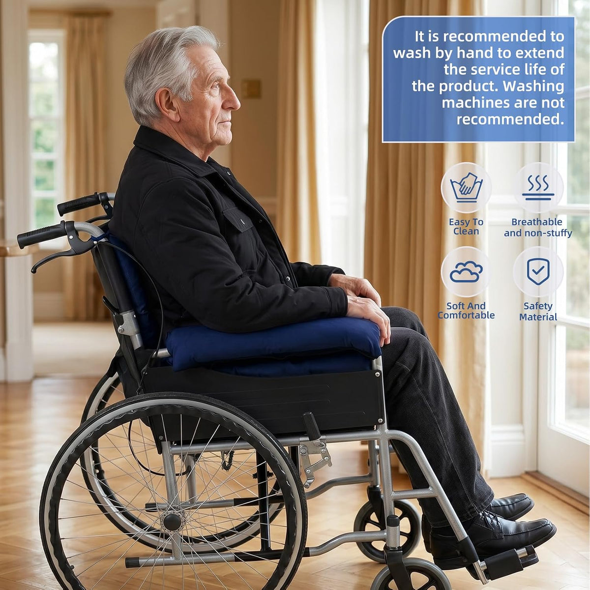 Wheelchair Seat Cushion with Integrated 11 Inch Short Armrest Pads, Comfort & Pressure Relief, All-in-One Support Coccyx & Back Insert (Black)