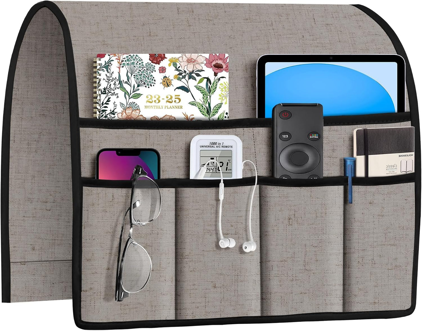 Joywell Remote Caddy Couch Remote Control Holder for Recliner Sofa Armrest Organizer Non Slip Arm Chair Caddie with 6 Pocket Storage for Magazine, Tablet, Phone, iPad, Black