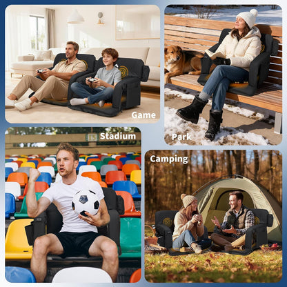 25Inch Massage & Heated Stadium Seats with Back Support and Padded Cushion - 3 Level Heating & Massage Extra Wide Bleacher Chair with Anti-Slip Mat - Football Seats, 6 Adjustable Angle, Pockets