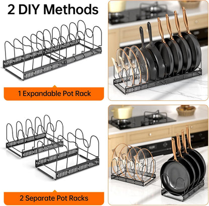 MUDEELA Expandable Pot Pan Lid Organizers inside Cabinet, 10 Divider-Black | Expandable 11.8–22.9", 10 Adjustable Divider, Tool-Free Assembly, Non-Slip, Scratch-Proof, For Pan Lid Cutting Board Bakeware