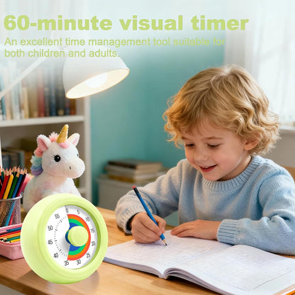 60 Minute Visual Timer with Silent Operation Visual Countdown Timer Rainbow Disk 60 Minute Countdown Timer Task Reminder Home and Kitchen Timer for Kids Desk, Office Meetings (Green)