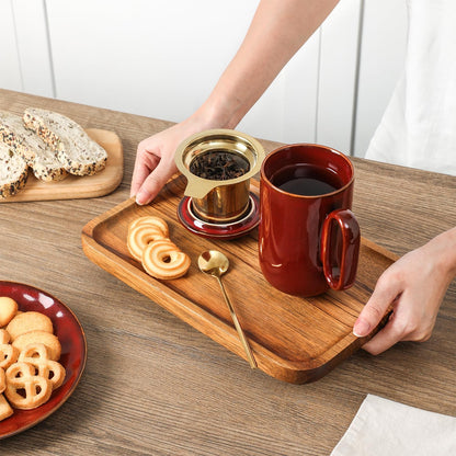 Ceramic Tea Cup Mug Infuser - VICRAYS Large 16 oz Hot Loose Steeping Handle Teacup with Leaf Infuser Spoon Lid - Blue Tall Glazed Strainer Coffee Mug Microwave Safe - Blue