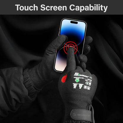 Schwer ProGuard High Level Cut Resistant Work Gloves for Extreme Protection, ANSI A9 Cut Gloves with Reinforced Thumb, Non Slip, Breathable, Durable, Touch-screen, Black 1 Pair（L 3326