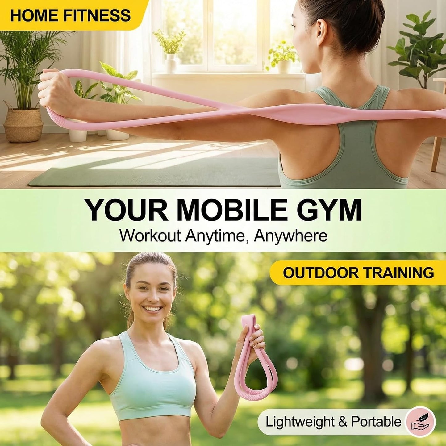 Resistance Bands, Figure 8 Resistance Bands for Women Men, 8 Shaped Resistance Rubber Band for Arms, Back, Shoulder Stretch with Handles, Not Break, Portable