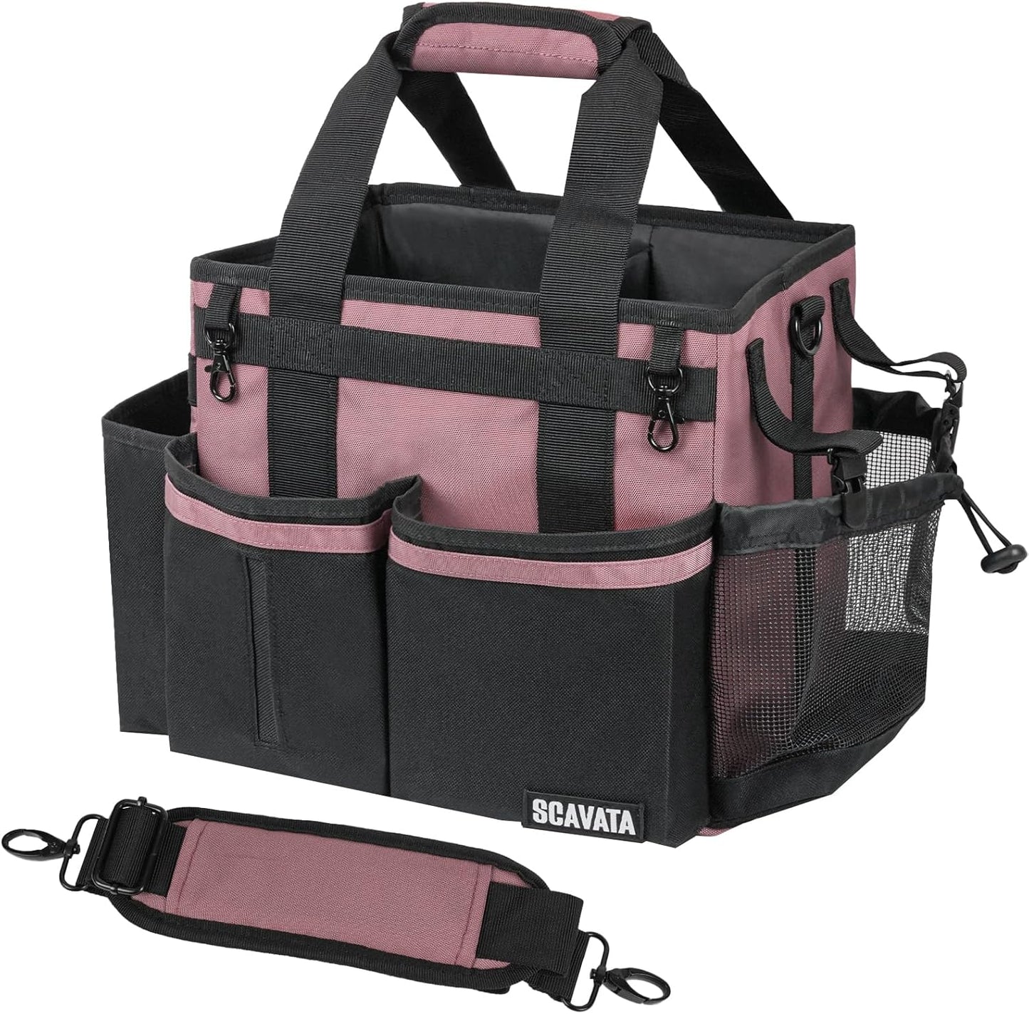 SCAVATA Compact Wearable Cleaning Caddy with Handle & Shoulder Straps | Small Cleaning Supplies Organizer, Under Sink & Car Cleaning Tools Storage Bag for Housekeepers Cleaners, Black