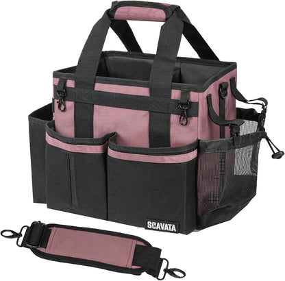 SCAVATA Compact Wearable Cleaning Caddy with Handle & Shoulder Straps | Small Cleaning Supplies Organizer, Under Sink & Car Cleaning Tools Storage Bag for Housekeepers Cleaners, Black