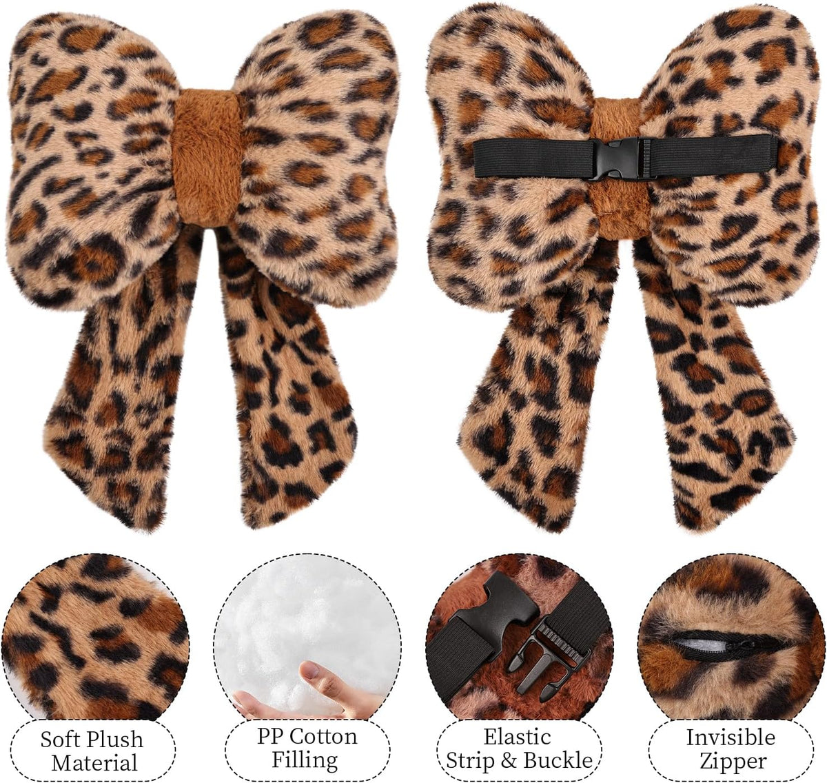 2 Pack Bow Car Headrest Pillows Plush Car Neck Pillows for Travel Driving Office Chair Head Support Cushions, Also Cute Car Decor Accessories (Black)