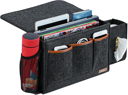 Zafit Bedside Caddy, Large Size Bedside Storage Organizer Bedside Organizer Caddy for Magazine Remotes Phone (13.4'' x 18.1'' Plus Size, Dark Grey)