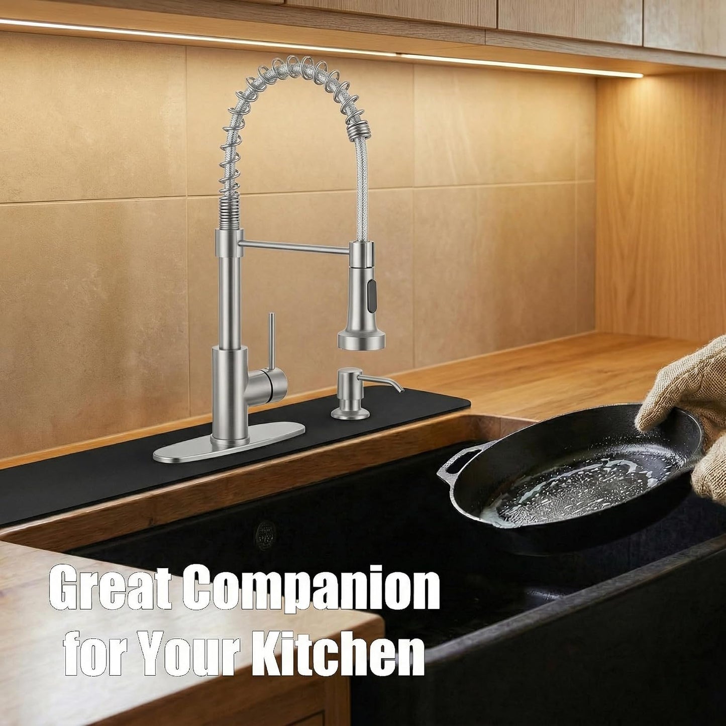 Absorbent Kitchen Sink Faucet Mat for 2-Hole 8" On-Center Faucets 30"x5.5" | Fits Sink with Soap Dispenser, Air Gap or Side Sprayer - Cuttable Drip Catcher Splash Guard for Irregular & 3, 4 Hole Sinks
