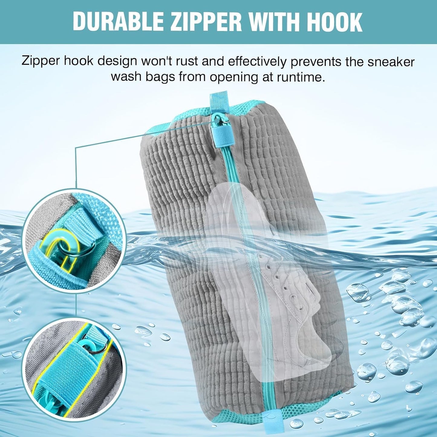 Shoe Washing Machine Bag, Shoe Laundry Bag for Washer and Dryer | 2 Pack Shoe Cleaning Bag for Sneakers & Tennis Shoes, XXL Size, Shoe Protection, Dry Bags, Zipper Hook, Travel & Dorm Storage