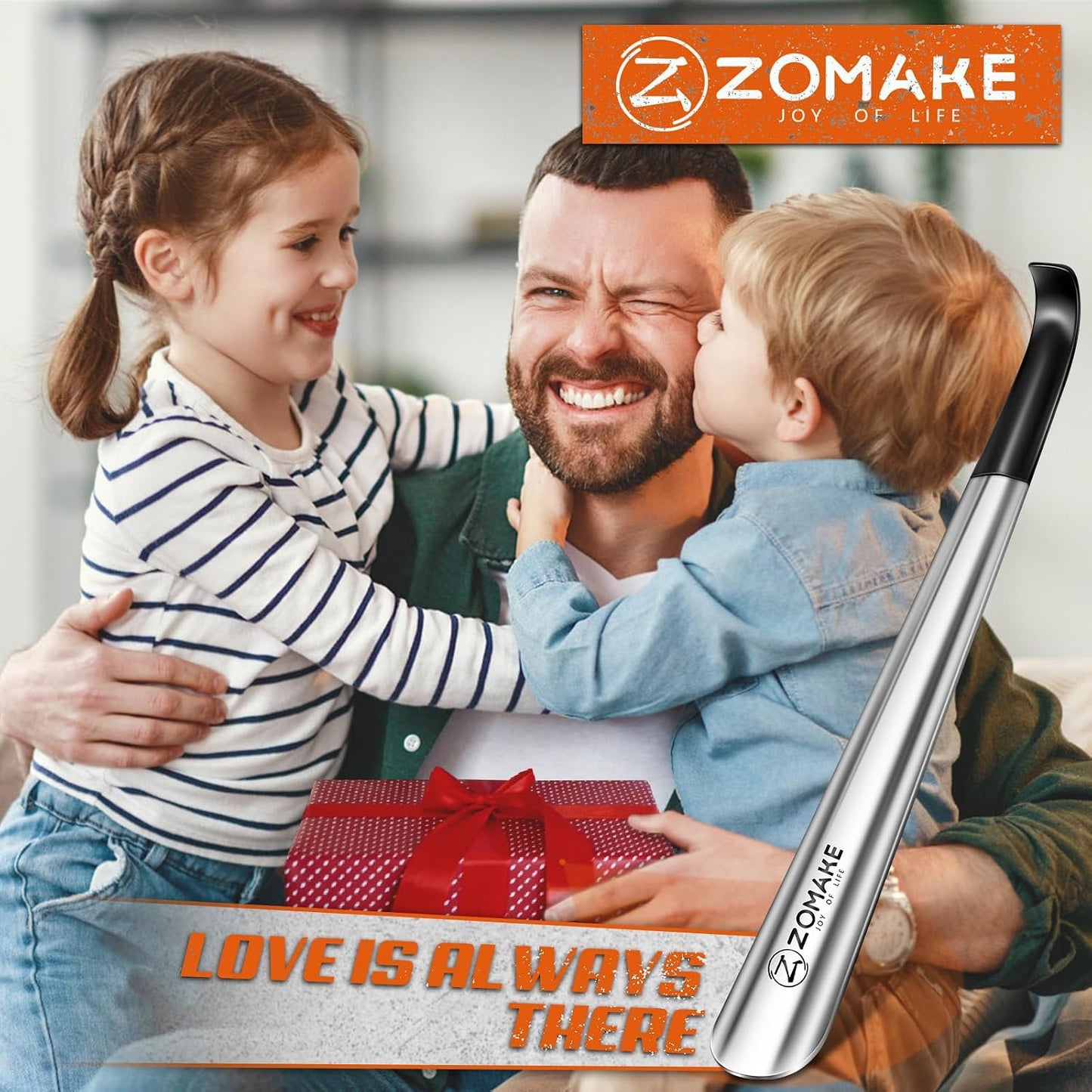 ZOMAKE Shoe Horn Long Handle for Seniors Men Women, Metal Shoehorn 16.5" | Stainless Steel Boot Horn Shoe Spoon Helper, Comfort Grip Handle, Smooth Edges, No Bending Required, Shoe Care for Daily Use