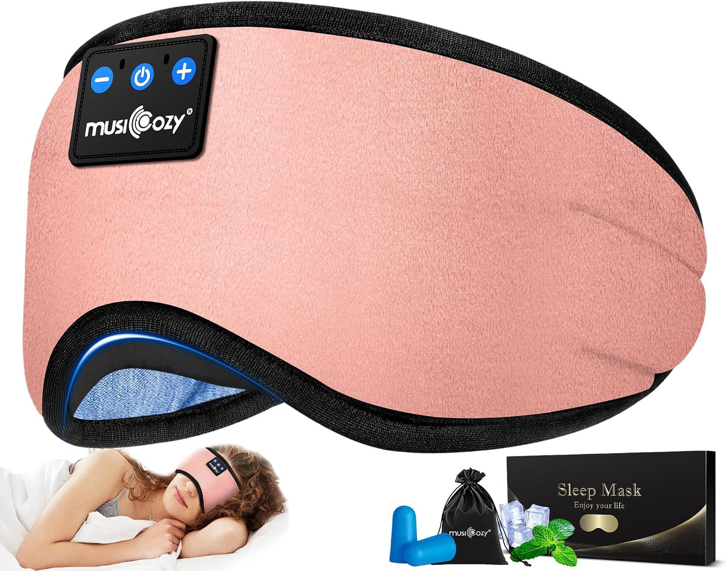 MUSICOZY Sleep Headphones Breathable Bluetooth 5.4 Headband 3D Sleeping Headphones, Wireless Eye Mask Earbuds Earphones for Side Sleeper Office Air Travel Cool Tech Gadgets Unique Gifts