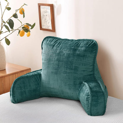 DIY Assembly Art Velvet Backrest Reading Bed Rest Pillow with Arms & Pockets, 18" H for Sitting in Bed Couch Sofa, Back Support Cushion with Removable Cover, 20"x18"x17", Aqua