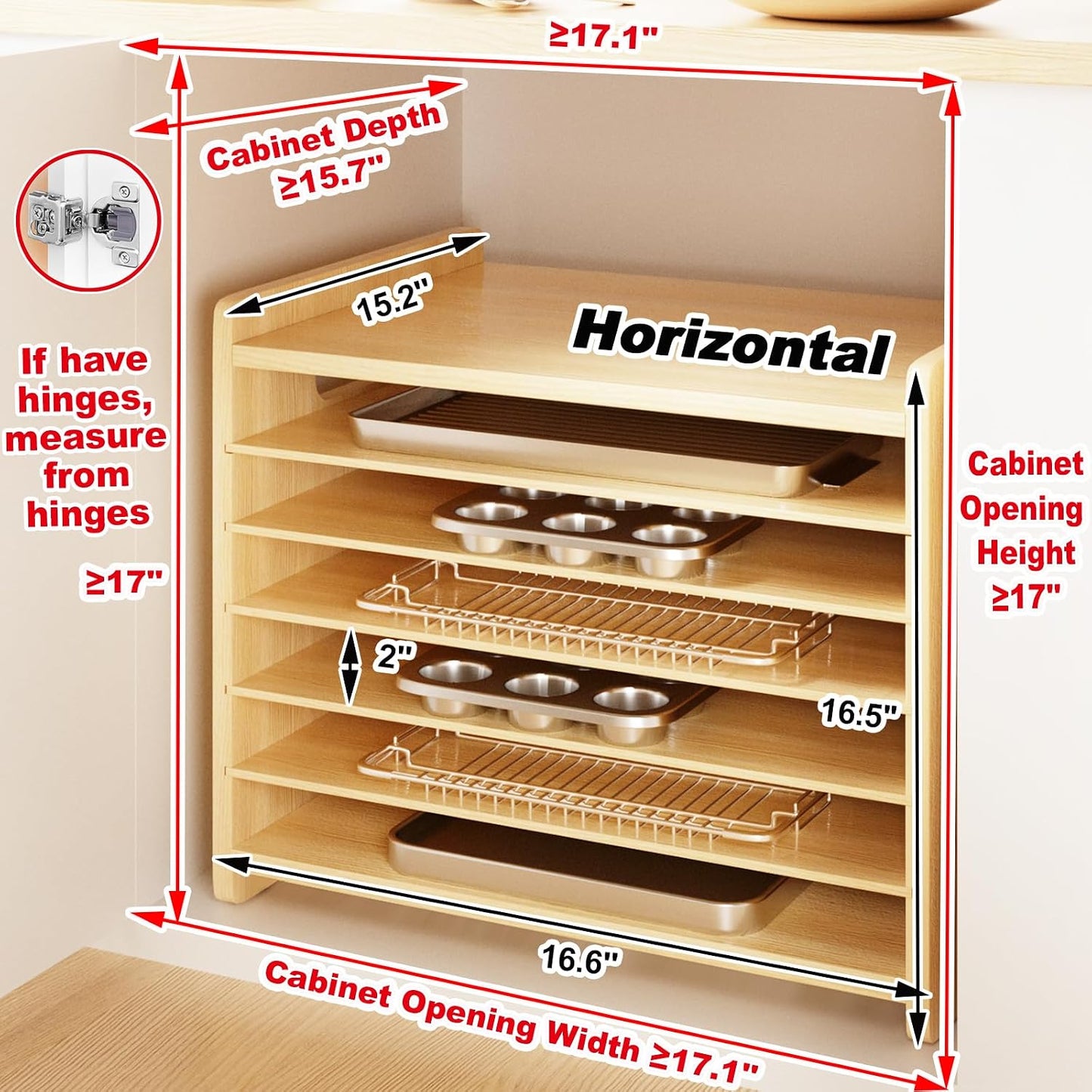 7 Tier Wooden Tray Dividers for Cabinets Cookie Sheet Organizer for Pot, Pans, Baking Tray Organizer for Kitchen Documents Storage(20" W x 16.5" H x 15.2" D)