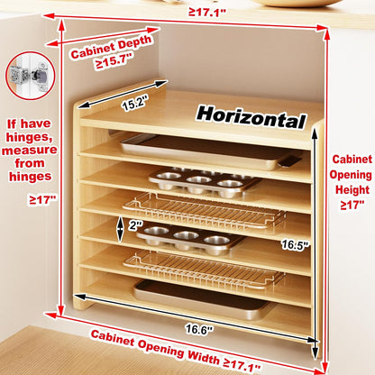 7 Tier Wooden Tray Dividers for Cabinets Cookie Sheet Organizer for Pot, Pans, Baking Tray Organizer for Kitchen Documents Storage(20" W x 16.5" H x 15.2" D)