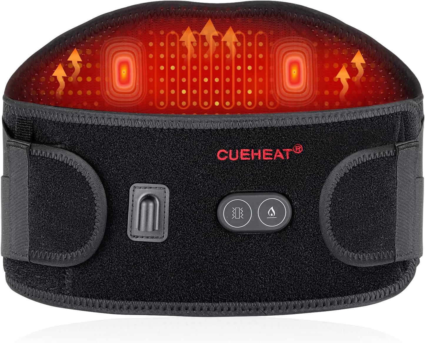 CUEHEAT Heated Waist Belt with Massage - Cordless Lower Back Heating Pad | 3 Heat Settings, 3 Vibration Modes, 7.AV Rechargeable Battery, Adjustable Fit for Wearable Lower Back Warmth