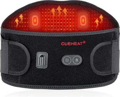 CUEHEAT Heated Waist Belt with Massage - Cordless Lower Back Heating Pad | 3 Heat Settings, 3 Vibration Modes, 7.AV Rechargeable Battery, Adjustable Fit for Wearable Lower Back Warmth
