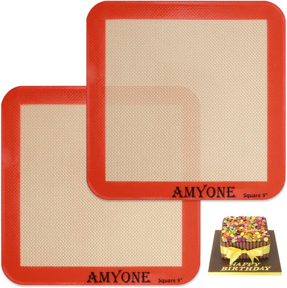 AMYONE 11x11 Silicone Baking Mat, Square Air Fryer Liner, Platinum, 2 Pack | For 11x11 Square Cake Pan/Cheesecake Pan/Toaster Oven/XL Air Fryer, Food Grade Silicone Baking Sheet Liner for Cake/Cookie