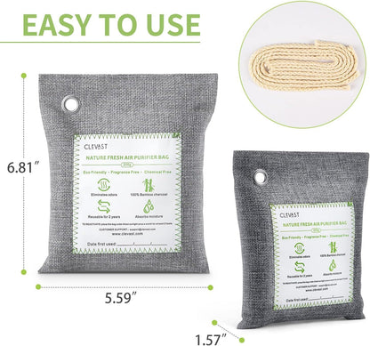 CLEVAST Bamboo Charcoal Air Purifying Bags - (Large, 4×200g), Removes Odors and Moisture, Nature Fresh Air Purifier Bags, Odor Eliminator for Home, Car, Pets, Bathroom, Basement