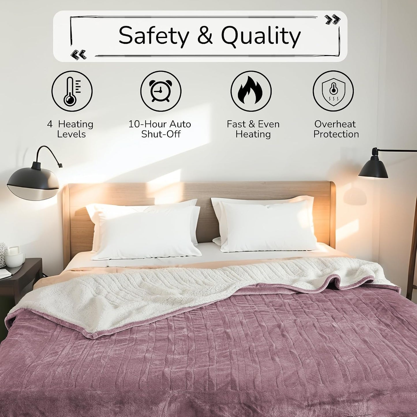Electric Heated Blanket Full Size 72"x84" – Light Gray | ETL for Safe Overnight, 4 Heat Settings & 10H Auto Off, Dual-Sided Microplush Sherpa for Home Night, Machine washable