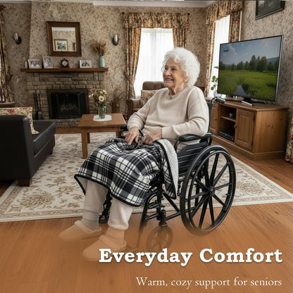 Wheelchair Lap Blanket for Seniors, 43" * 28" Soft Sherpa Lined Knee & Lap Cover, Warm Lightweight Throw with Snap Buttons, Cozy Comfort for Elderly & Caregivers, Wine Red