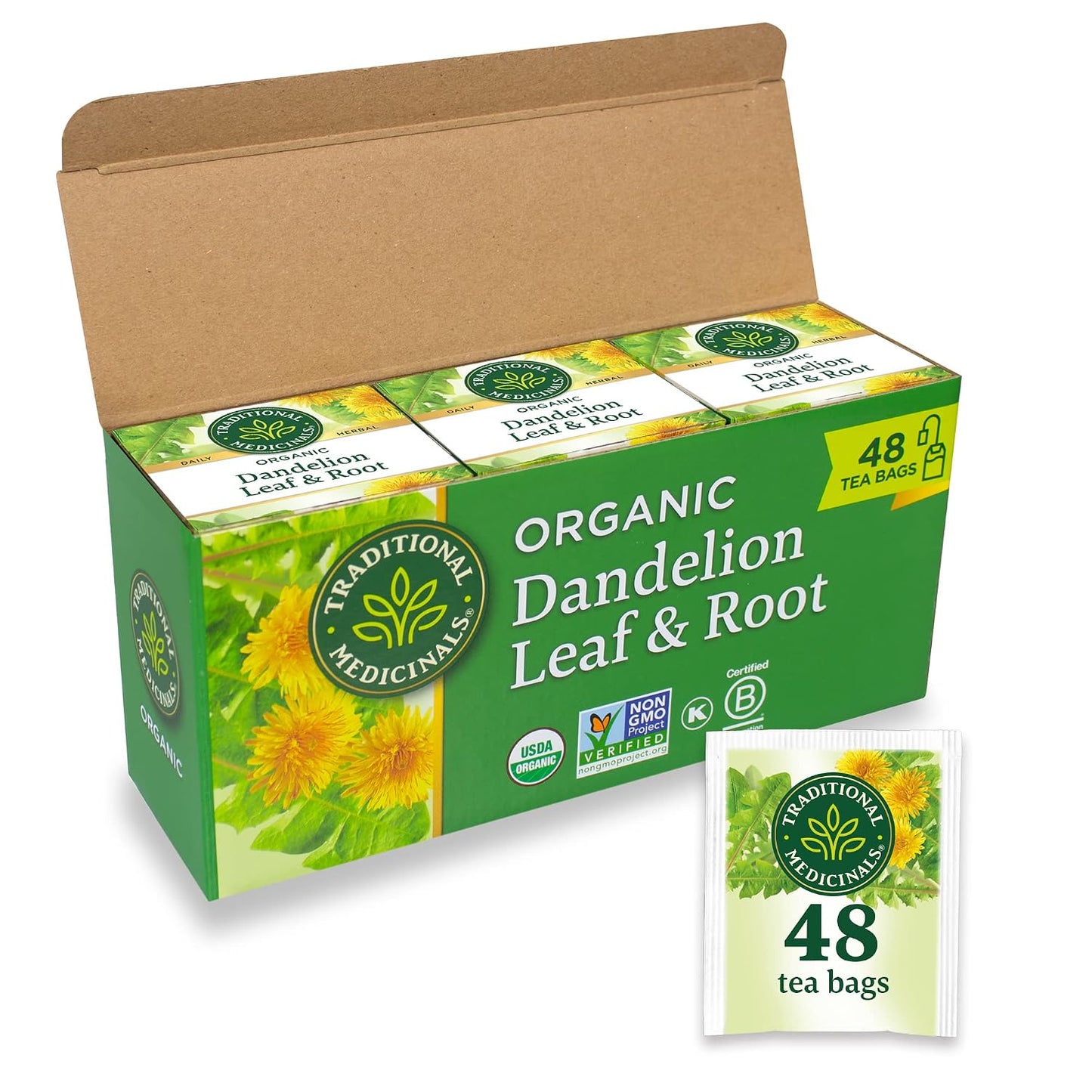 Traditional Medicinals Organic, Dandelion Leaf & Root - Dandelion Root Tea, Supports Normal Detox + Digestion - Kosher, Non-GMO, Caffeine-Free, Compostable - 16 Tea Bags