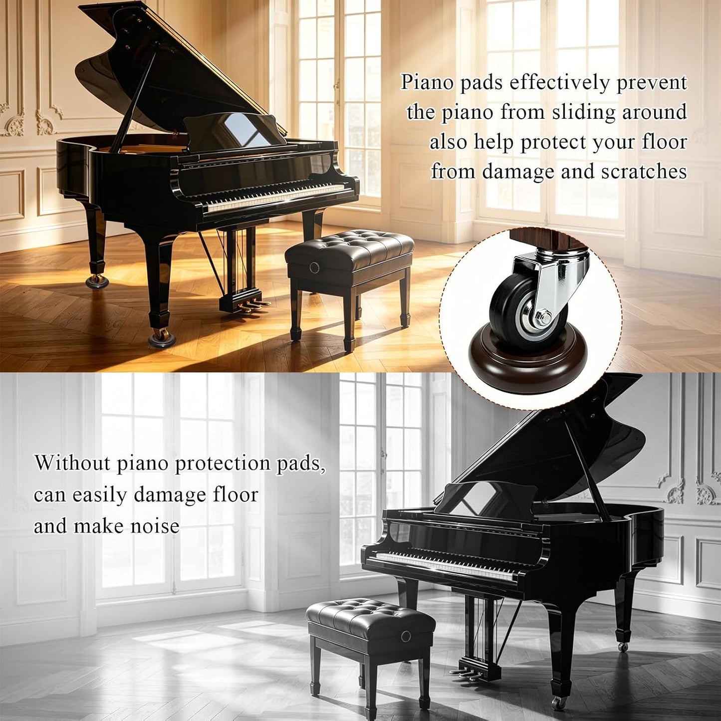 Piano Caster Cups Furniture Pads Upright Piano Caster Cups Wood Coasters Cups Floor Protectors for Furniture Furniture Floor Protectors (Walnut, 4)