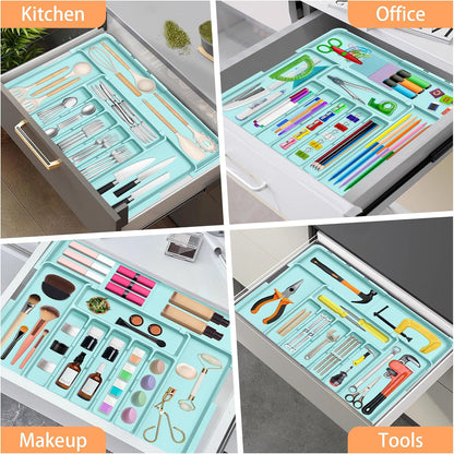 Large Silverware Drawer Organizer Expandable Kitchen Utensil Organizer BPA Free Flatware Cutlery Holder Tray Adjustable Plastic Drawer Divider Storage for Forks Knives 6-9 Slots White