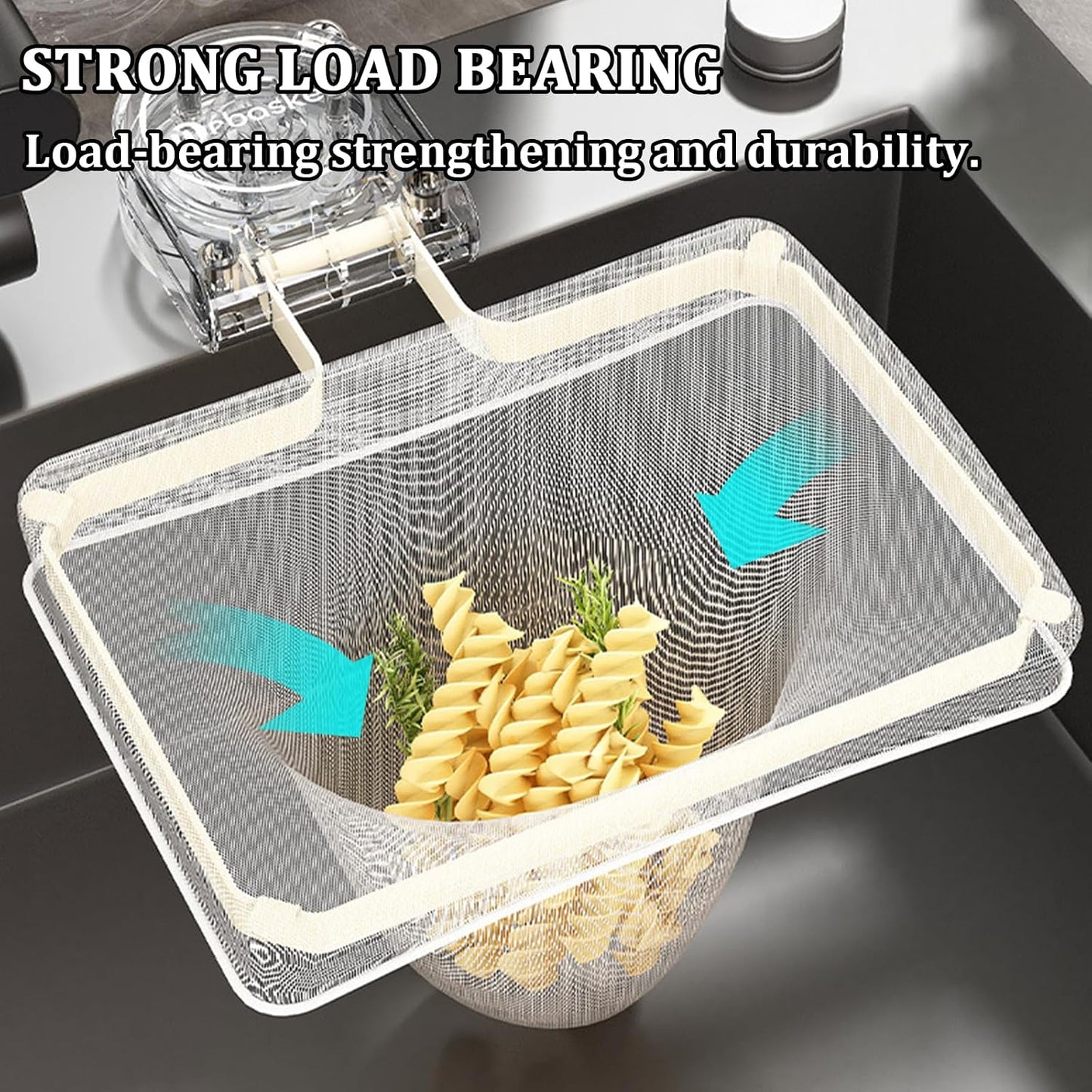 Kitchen Sink Strainer with Filter Mesh Bag, Food Waste Filter Basket, Suction Cup Folding Washing Vegetables and Fruits Drying Bag Holder