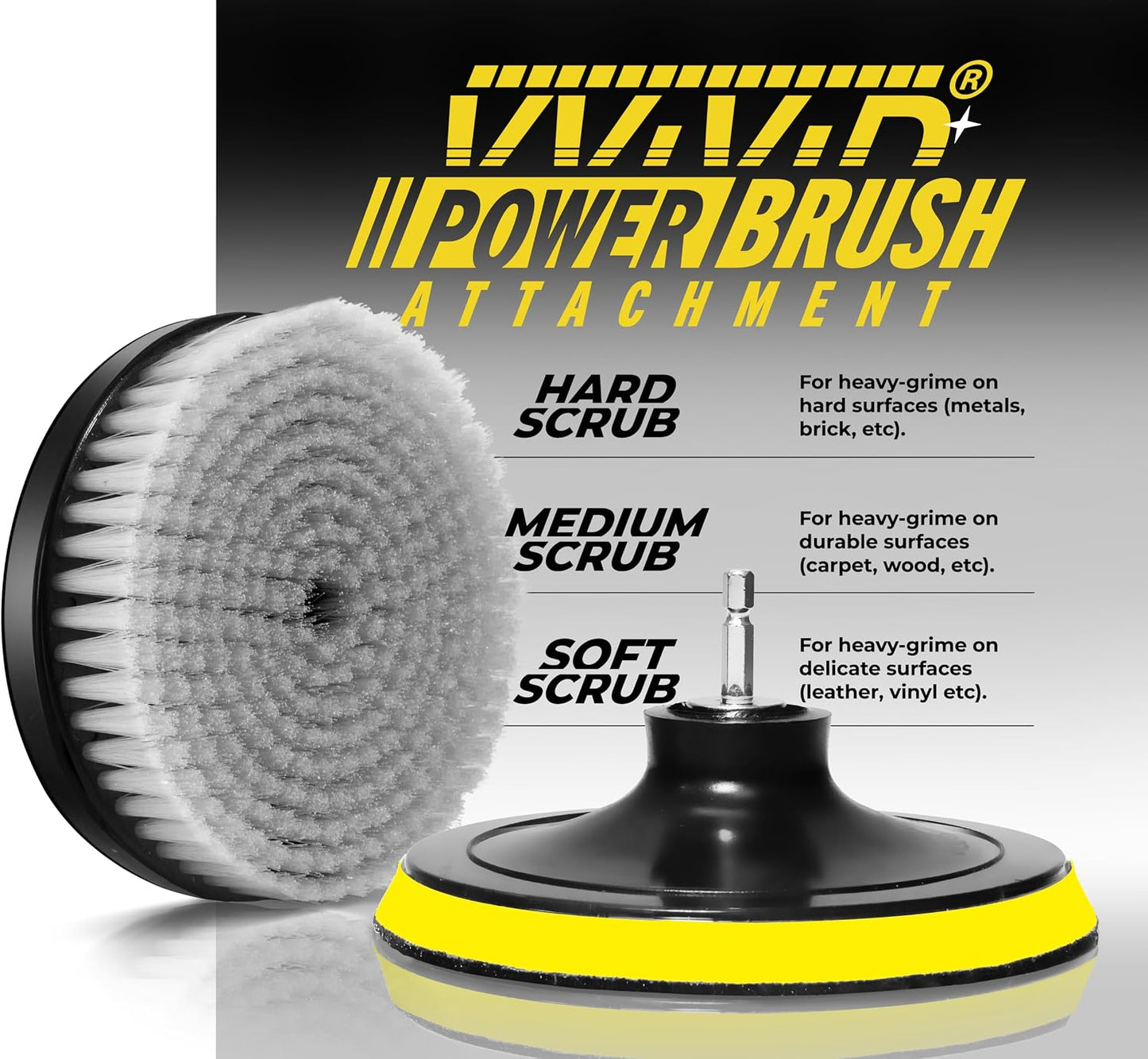 VViViD Drill Backing Plate + Power Scrub Brush Attachment, 150mm Diameter Large Surface Area, Medium-Stiffness Bristles