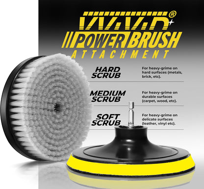 VViViD Drill Backing Plate + Power Scrub Brush Attachment, 150mm Diameter Large Surface Area, Medium-Stiffness Bristles