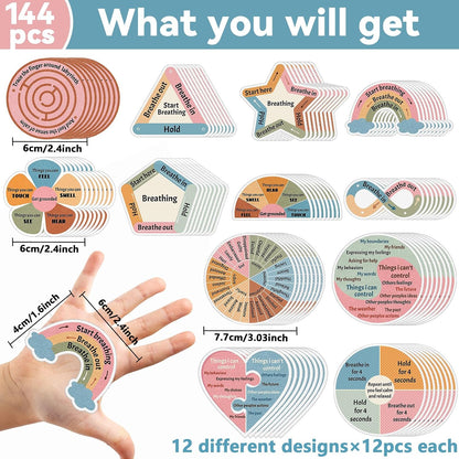 144 Pcs Breath Calm Anxiety Sensory Stickers Reusable Tactile Textured Mindfulness Sticker Fidget Silent Adhesive Sensory Strips for Christmas School Office Adult Teen Tension Student Classroom Supply