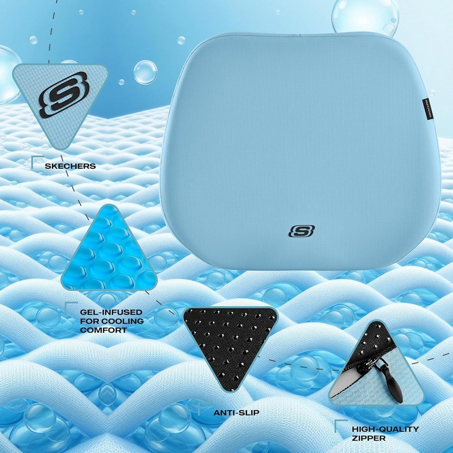 Skechers Seat Cushion Premium Gel & Memory Foam-Office Chair Cushion for Tailbone Pain Relief,Butt Pillow for Office Chair,Car seat Cushion,Long Sitting Office Workers,and Car Drivers,Black