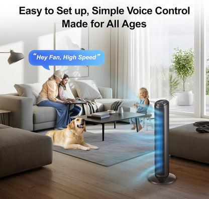 Emerson SmartVoice 40” Tower Fan, Wi-Fi-free Voice Control Fan, Hands-Free Cooling, No WiFi, No App, 70° Oscillation, 3 Speeds, 15-Hr Timer, Sleep Mode & Remote Control